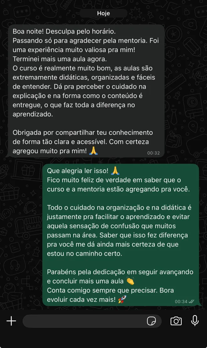 Depoimento de aluno via WhatsApp 1