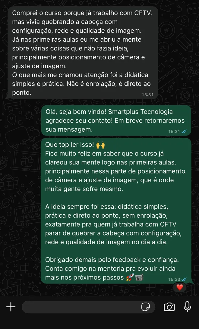 Depoimento de aluno via WhatsApp 2