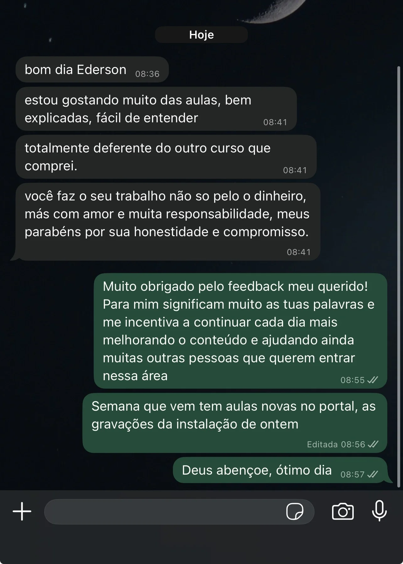 Depoimento de aluno via WhatsApp 4